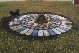 Firepit Surround with Dog_72_7in